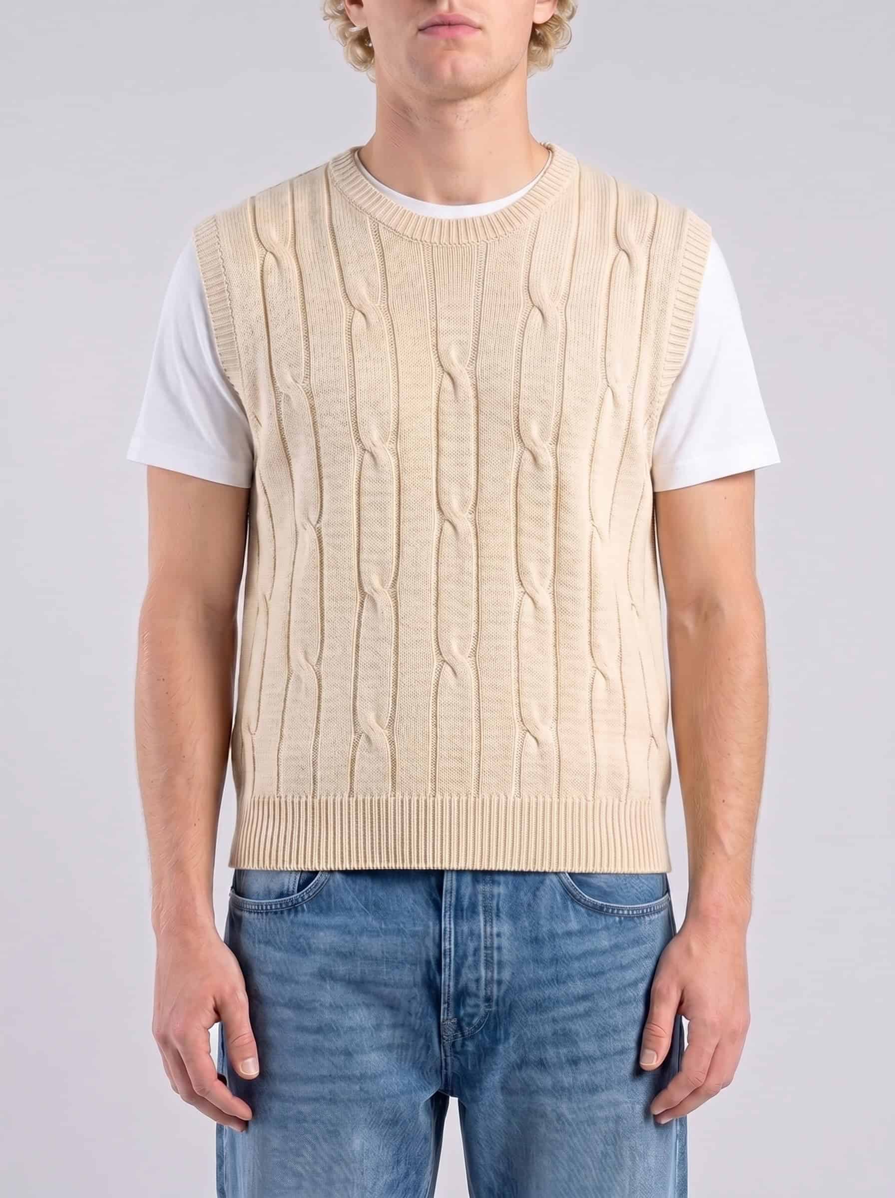IMPERIAL Gilet regular girocollo in maglia lavorata M553U389 Sabbia