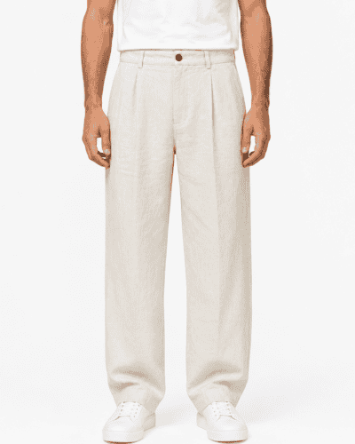 TELAMIRA Pantalone baggy fit in misto lino con pences CTP06078 Burro