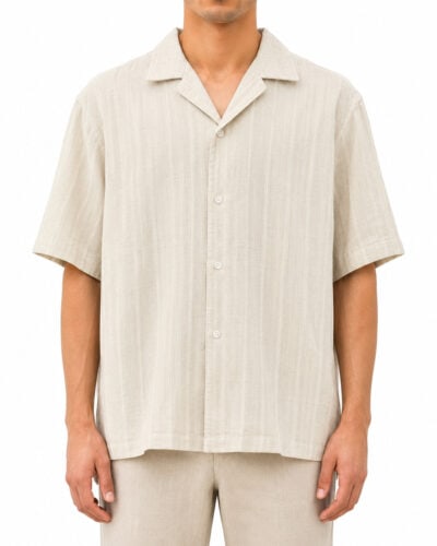 OVER-D Camicia boxy fit a M/M con collo bowling in misto lino lavorato OE1S2S6C55 Beige