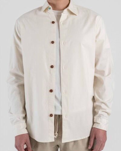 BERNA Camicia regular in misto lino con colletto in tessuto elasticizzato 261256 Latte