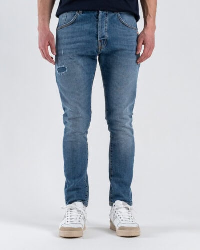 BERNA Jeans slim con slavato con rotture 220213 Azzurro