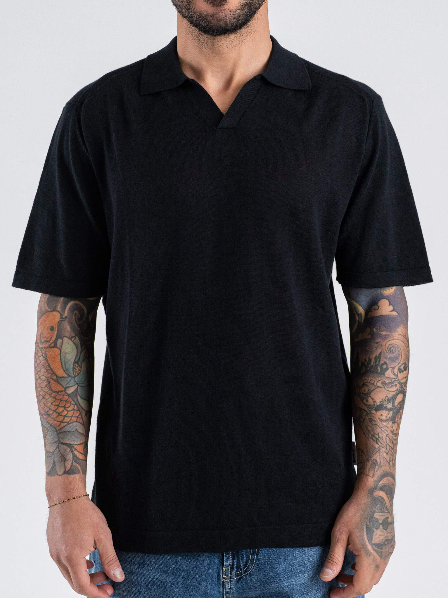 BERNA Polo regular a mezza manica con scollo a V 261047 Black