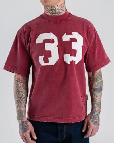 BERNA T-shirt boxy fit con rotture e numero 33 261249 Rosso