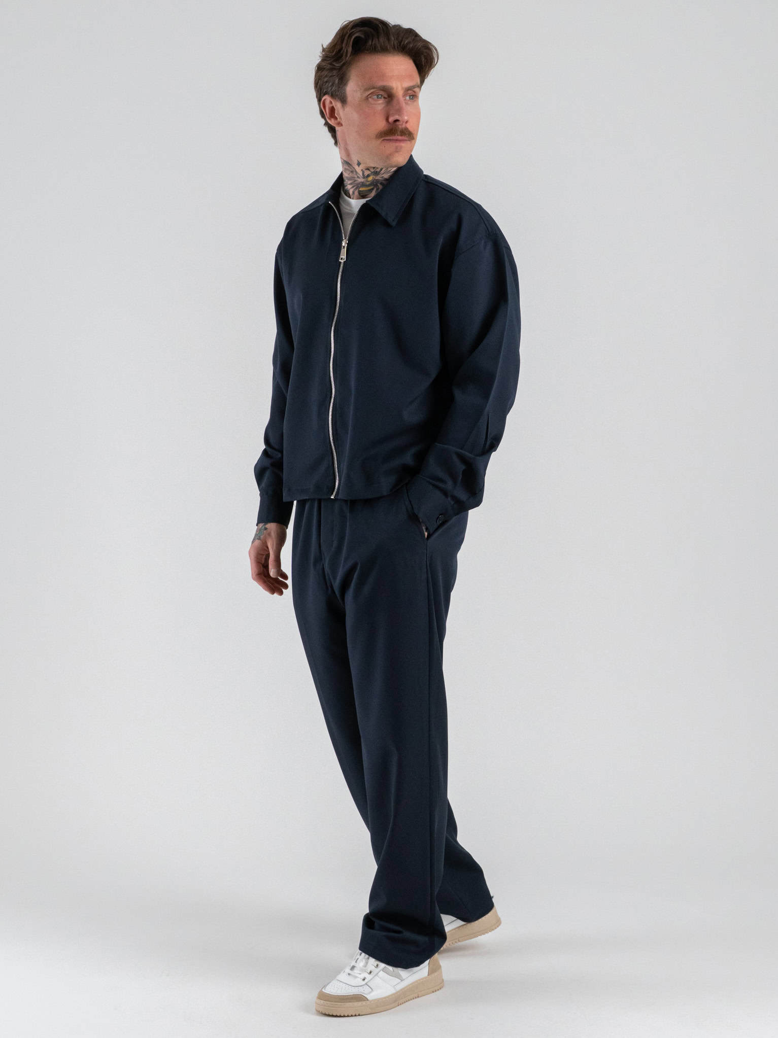 Coordinato con Camicia over con colletto a manica lunga + Pantalone baggy con coulisse in vita 7800 Blu