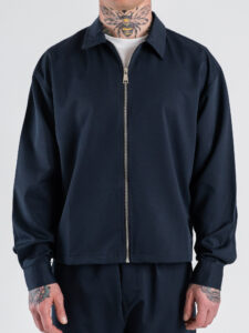 Coordinato con Camicia over con colletto a manica lunga + Pantalone baggy con coulisse in vita 7800 Blu (4)