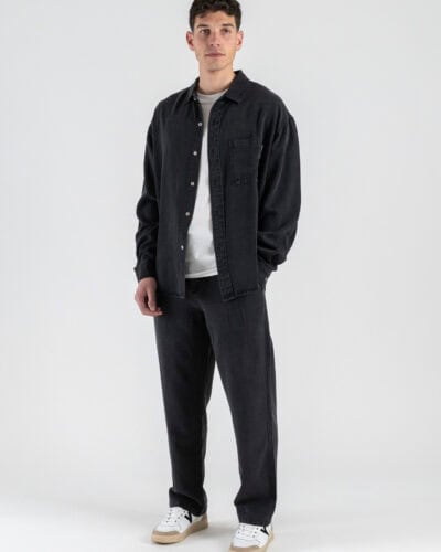 DOUBLE LABEL Camicia Relaxed fit in denim lavato patch logo applicata sulla tasca frontale GLW076G Nero