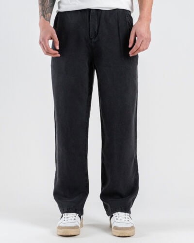 DOUBLE LABEL Pantalone Relaxed fit effetto denim lavato con pince frontali e patch logo applicata sul retro GLW077G Nero