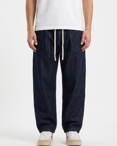 DOUBLE LABEL Pantalone baggy in denim con coulisse GLW080G
