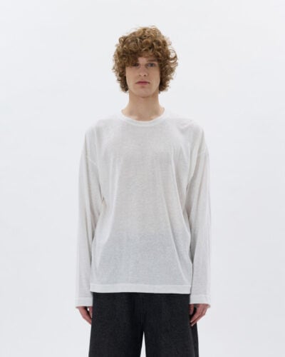 DOUBLE LABEL T-shirt Relaxed fit girocollo a manica lunga in cotone con spalla scesa e cuciture battute GLW070G Bianco