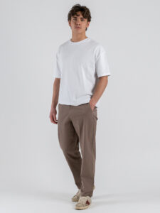 ESTASI Pantalone loose fit in cotone con elastico in vita BAGGIO EST Fango (1)