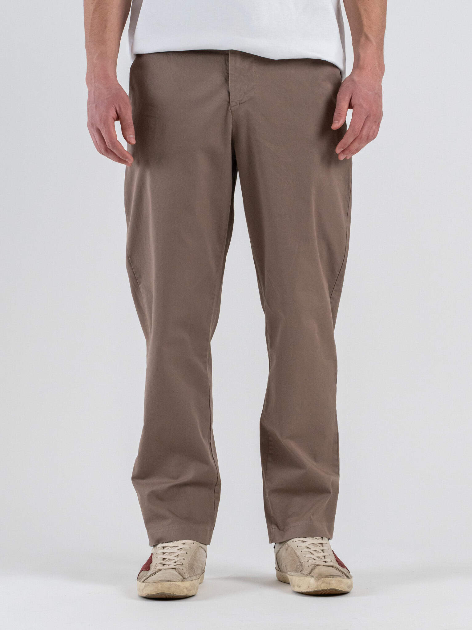 ESTASI Pantalone loose fit leggero in cotone con elastico in vita BAGGIO EST Fango