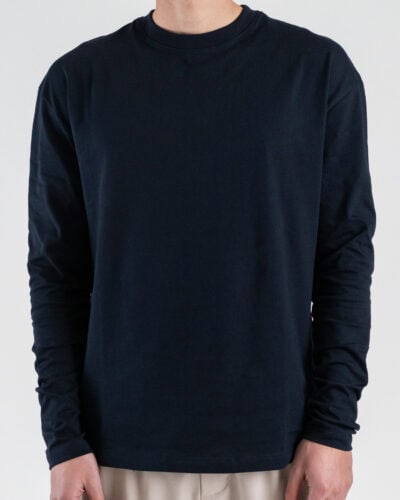 ESTASI T-shirt regular in cotone a manica lunga con spalla scesa GIOVE Blu