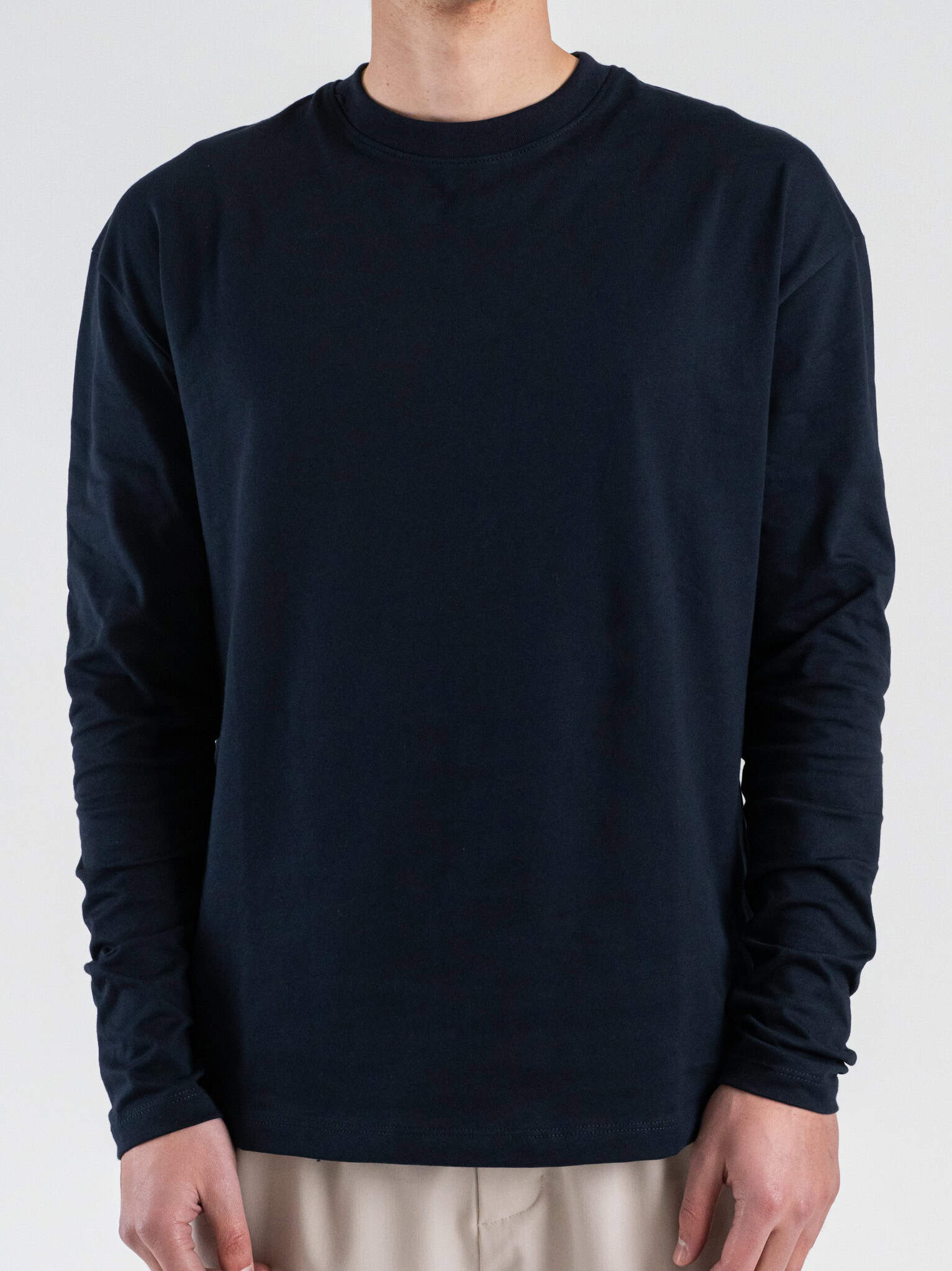 ESTASI T-shirt regular in cotone a manica lunga con spalla scesa GIOVE Blu