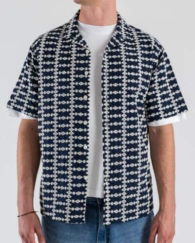 GIANNI LUPO Camicia regular collo bowling a mezza manica in fantasia traforata GL7836S Navy