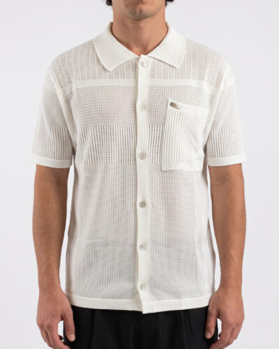 GIANNI LUPO Camicia regular in maglia a mezza manica traforata con taschino GL35335 White