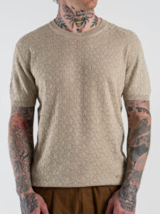 GIANNI LUPO Maglia regular a mezza manica lavorata GL35330 Beige (2)