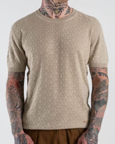 GIANNI LUPO Maglia regular a mezza manica lavorata GL35330 Beige