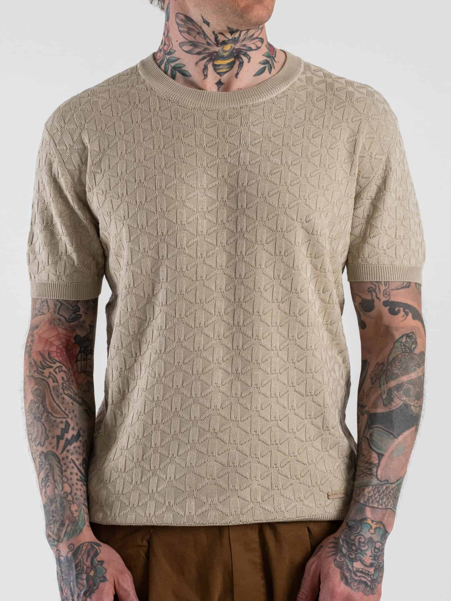 GIANNI LUPO Maglia regular a mezza manica lavorata GL35330 Beige