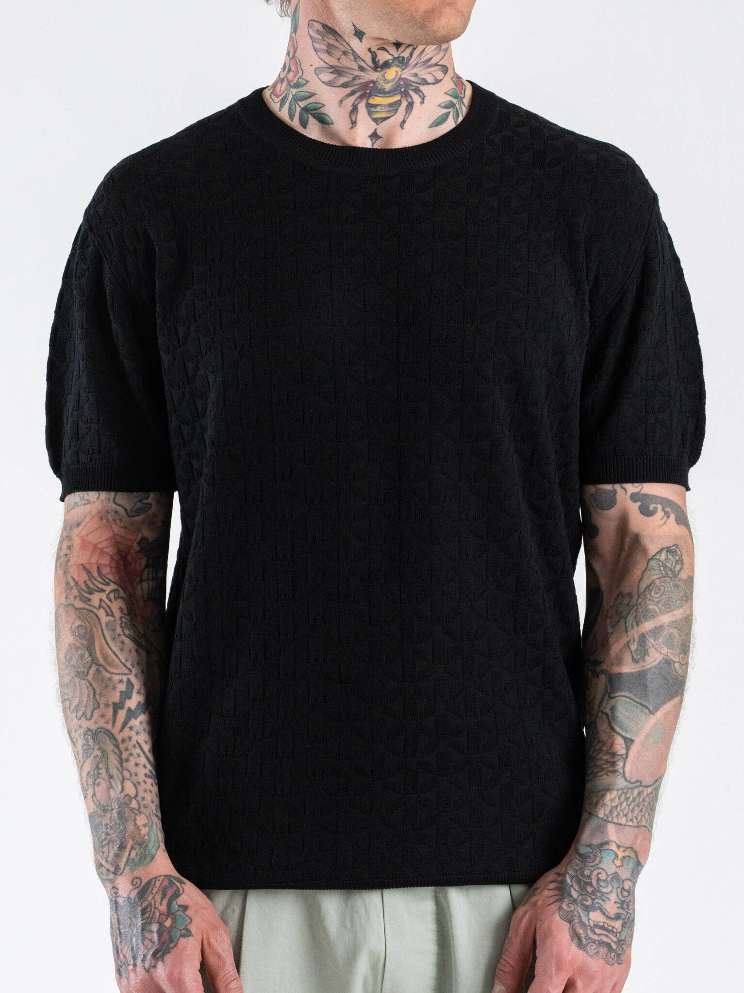 GIANNI LUPO Maglia regular a mezza manica lavorata GL35330 Black