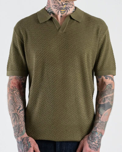 GIANNI LUPO Polo in maglia lavorata con scollo a V GL35336 Military