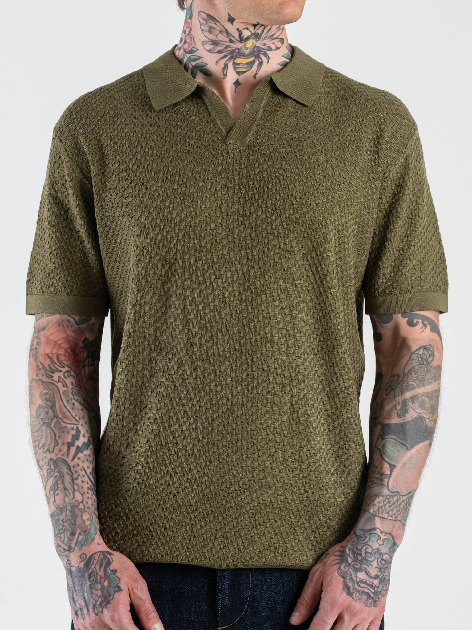 GIANNI LUPO Polo in maglia lavorata con scollo a V GL35336 Military