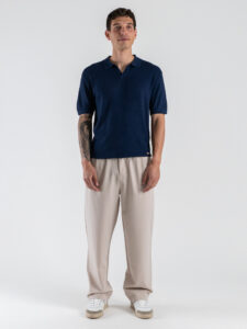 GIANNI LUPO Polo in maglia lavorata con scollo a V GL35336 Navy (2)
