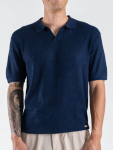 GIANNI LUPO Polo in maglia lavorata con scollo a V GL35336 Navy (3)