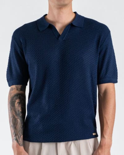 GIANNI LUPO Polo in maglia lavorata con scollo a V GL35336 Navy