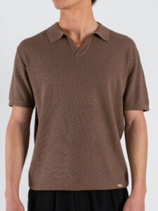 GIANNI LUPO Polo in maglia lavorata con scollo a V GL35336 Tobacco (2)