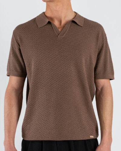GIANNI LUPO Polo in maglia lavorata con scollo a V GL35336 Tobacco