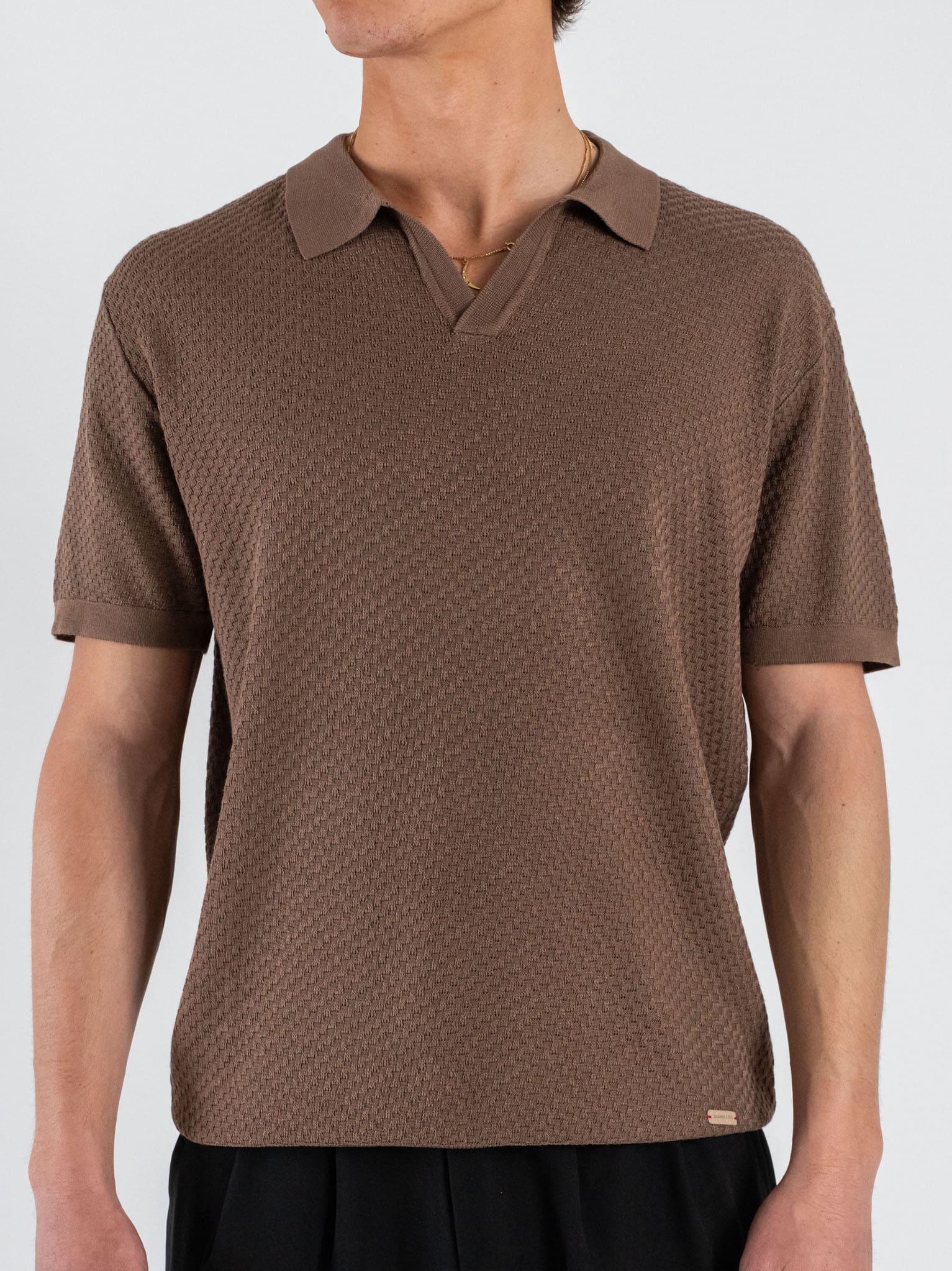 GIANNI LUPO Polo in maglia lavorata con scollo a V GL35336 Tobacco
