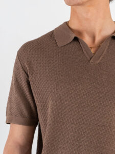 GIANNI LUPO Polo in maglia lavorata con scollo a V GL35336 Tobacco (3)