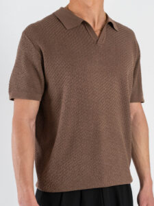 GIANNI LUPO Polo in maglia lavorata con scollo a V GL35336 Tobacco (4)