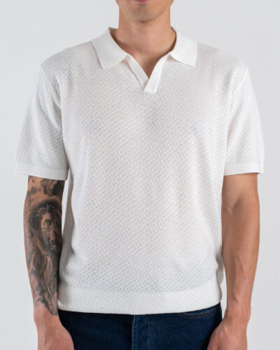 GIANNI LUPO Polo in maglia lavorata con scollo a V GL35336 White