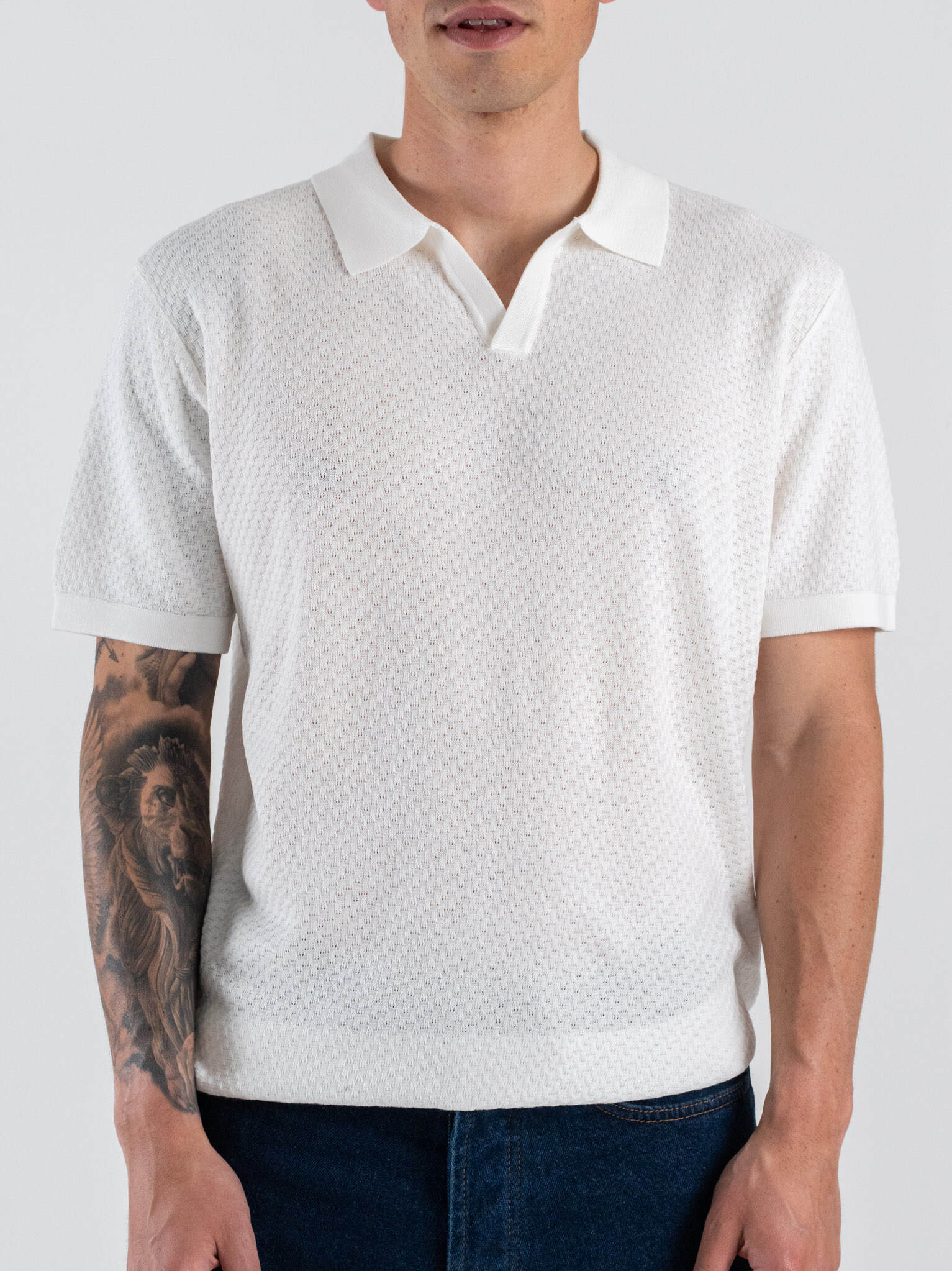 GIANNI LUPO Polo in maglia lavorata con scollo a V GL35336 White