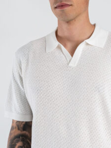 GIANNI LUPO Polo in maglia lavorata con scollo a V GL35336 White (3)