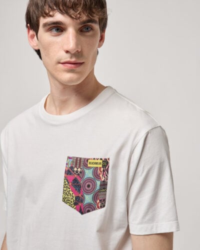 GIANNI LUPO T-shirt regular con taschino colorato in fantasia etnica GL658W White