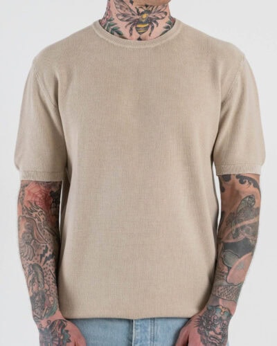 GIANNI LUPO t-shirt a girocollo in maglia lavorata a mezza manica GL35319 Beige