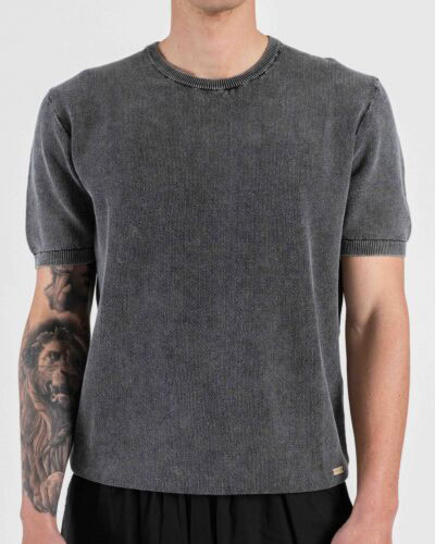 GIANNI LUPO t-shirt a girocollo in maglia lavorata a mezza manica GL35319 Black