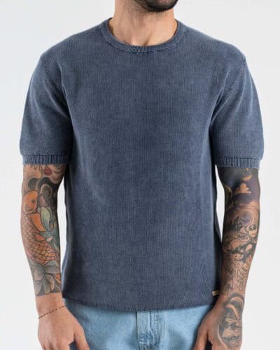 GIANNI LUPO t-shirt a girocollo in maglia lavorata a mezza manica GL35319 Navy