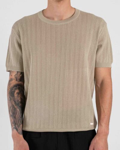 GIANNI LUPO t-shirt a girocollo in maglia traforata a mezza manica GL35338 Beige