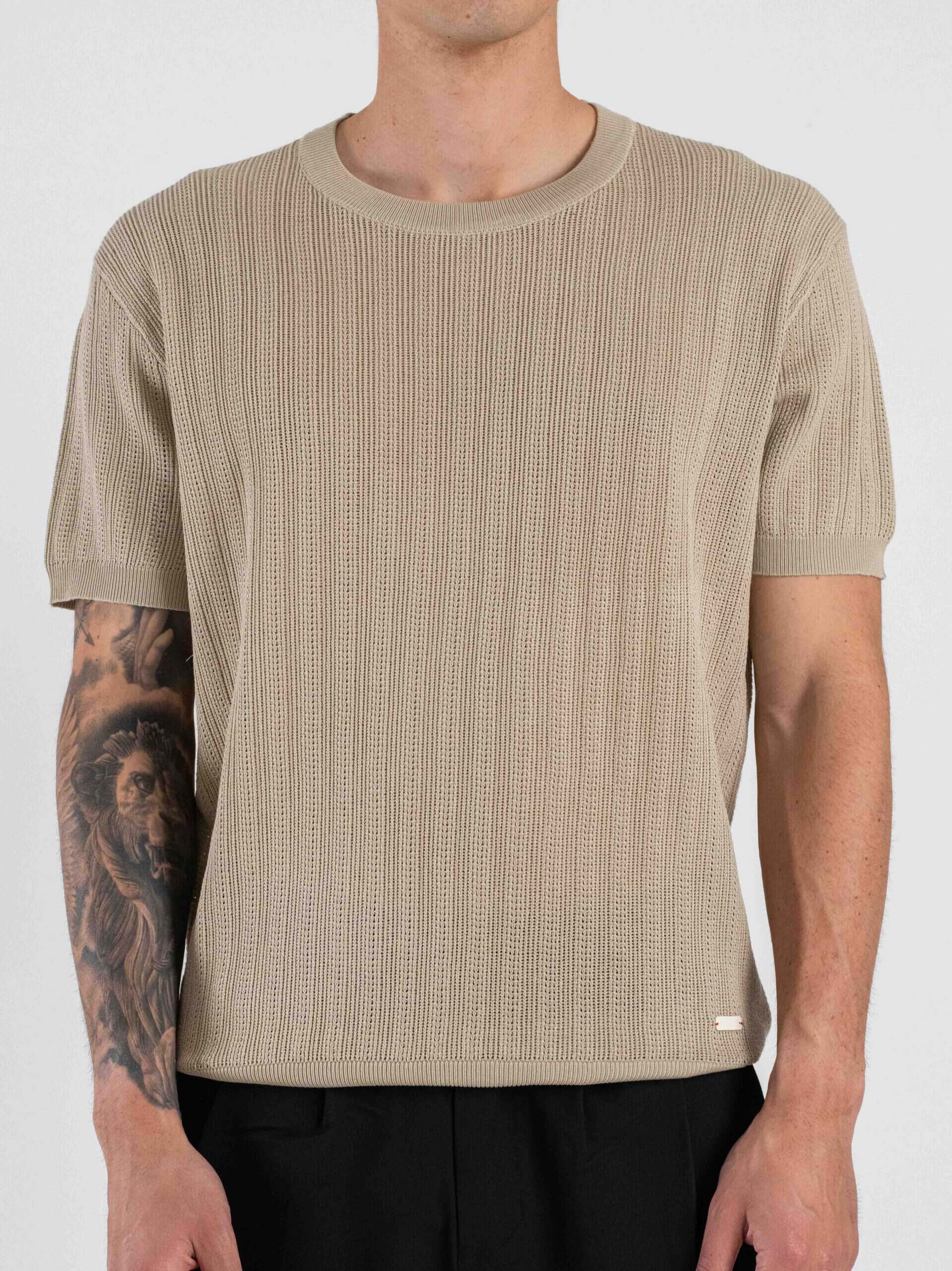 GIANNI LUPO t-shirt a girocollo in maglia traforata a mezza manica GL35338 Beige