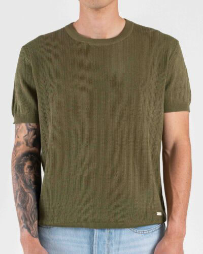 GIANNI LUPO t-shirt a girocollo in maglia traforata a mezza manica GL35338 Military