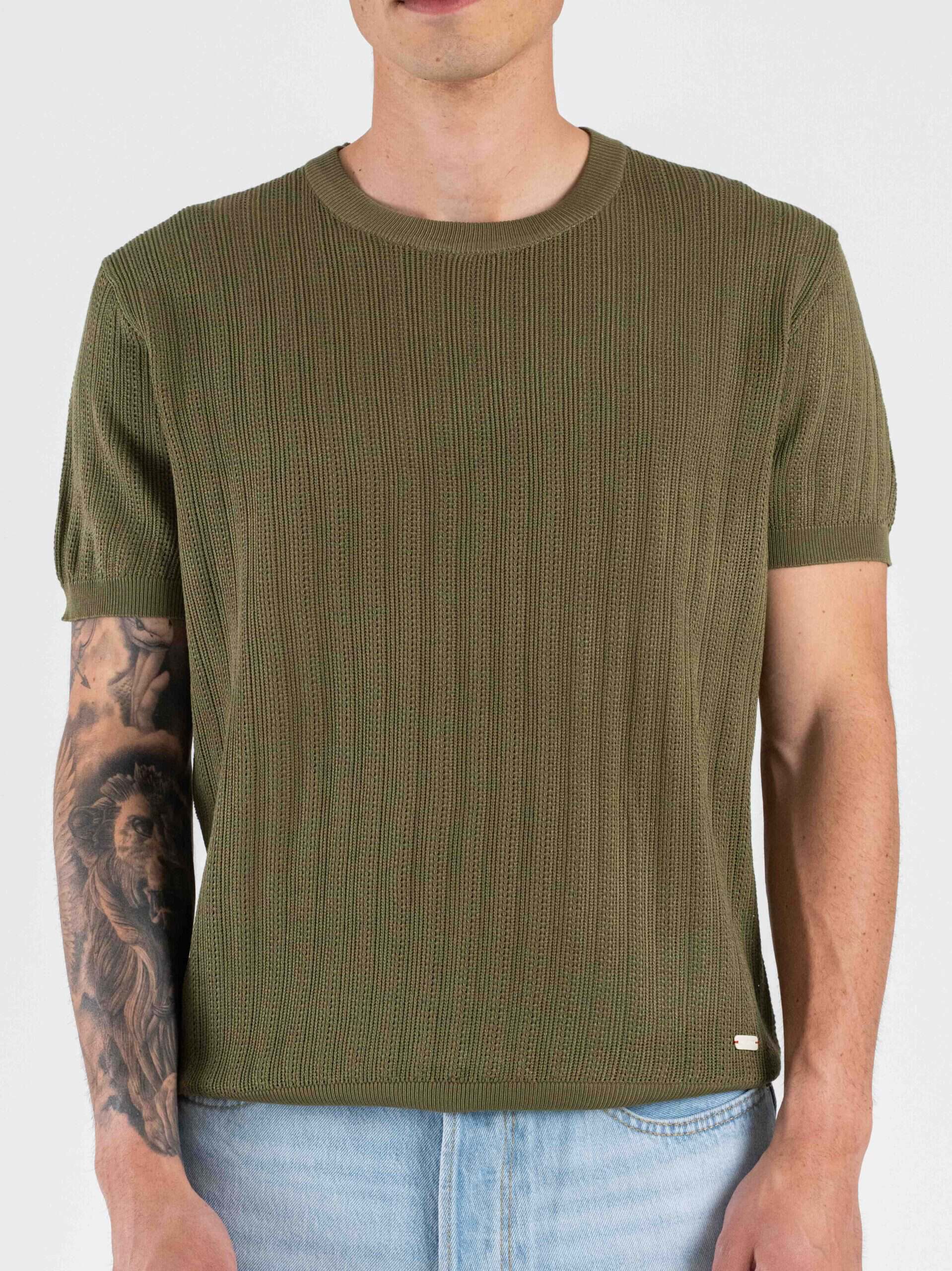 GIANNI LUPO t-shirt a girocollo in maglia traforata a mezza manica GL35338 Military
