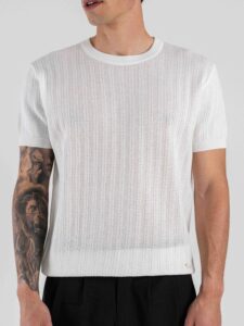 GIANNI LUPO t-shirt a girocollo in maglia traforata a mezza manica GL35338 White (2)