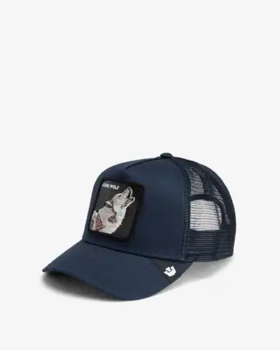 GOORIN BROS Cappellino blu con patch in pelle nera stampa lupo THE LONE WOLF