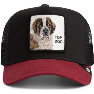 GOORIN BROS Cappellino nero con visiera rossa e patch in pelle bianca stampa sanbernardo TOP DOG2