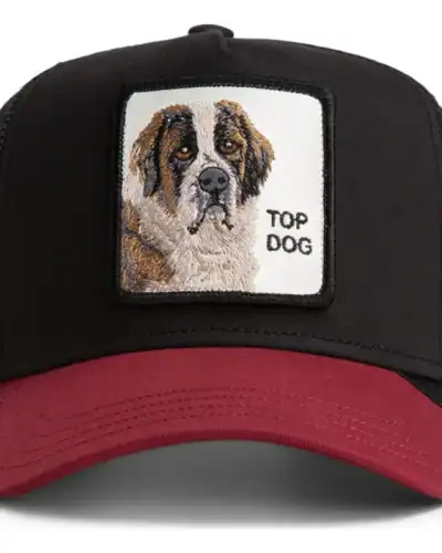 GOORIN BROS Cappellino nero con visiera rossa e patch in pelle bianca stampa sanbernardo TOP DOG
