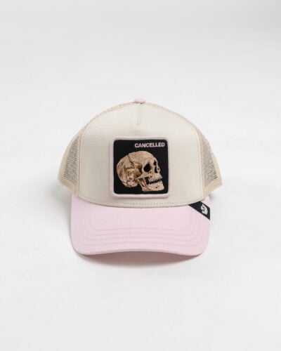GOORIN BROS Cappellino panna con visiera rosa e patch nera stampa teschio CANCELLED