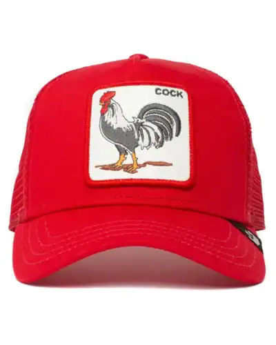 GOORIN BROS Cappellino rosso con patch bianca stampa gallo COCK